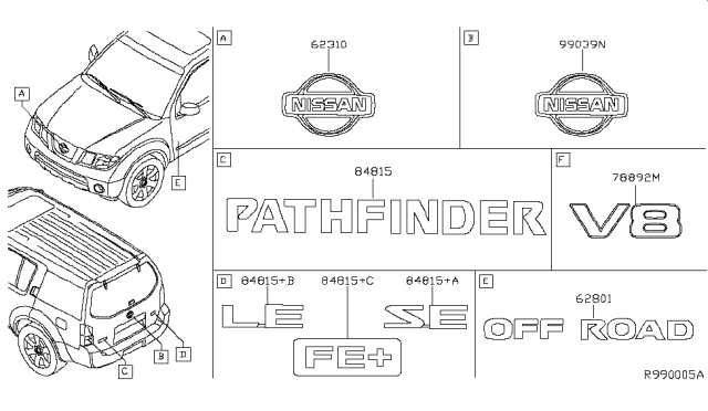 2010 Nissan Pathfinder Rear Emblem Diagram for 90896-9CA5A