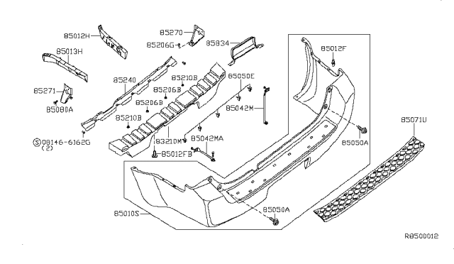 2005 Nissan Pathfinder Rear Bumper Cover Diagram for 85022-EA525