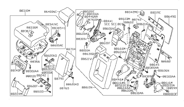 2007 Nissan Pathfinder Base Assy-Rear Seat Center Diagram for 88242-EA000