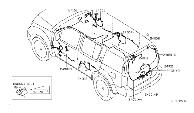 2008 Nissan Pathfinder Harness Assembly-Room Lamp Diagram for 24060-EA520