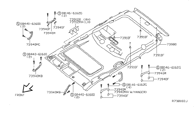 2005 Nissan Pathfinder Headlining Assy Diagram for 739B0-EA400