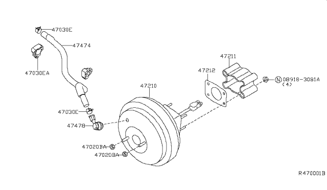 2005 Nissan Pathfinder Booster Assy-Brake Diagram for 47210-EA020