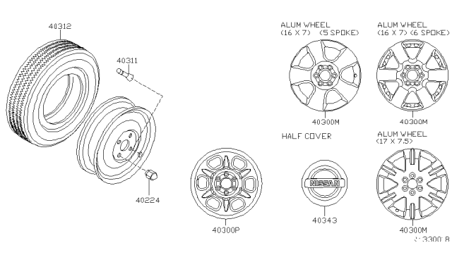 2005 Nissan Pathfinder Aluminum Wheel Diagram for 40300-EA410