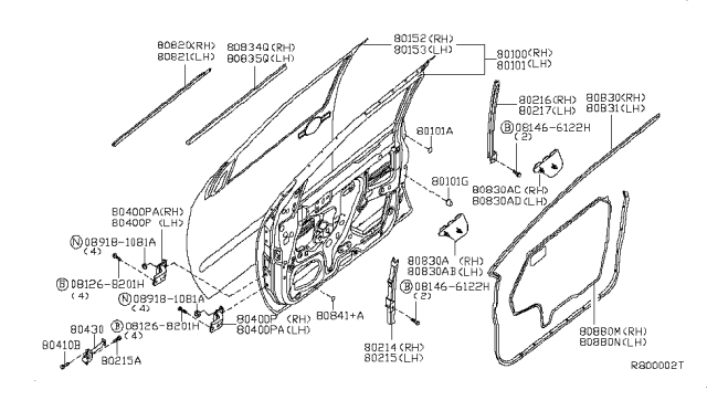 2007 Nissan Pathfinder Front Door Panel & Fitting Diagram 1