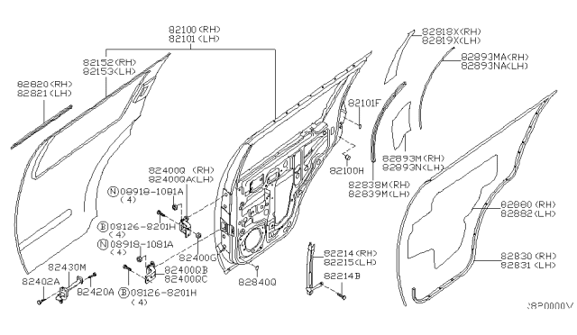 2005 Nissan Pathfinder Rear Door Panel & Fitting Diagram 1