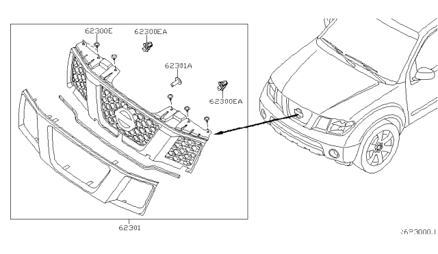 2009 Nissan Pathfinder Front Grille Diagram 1