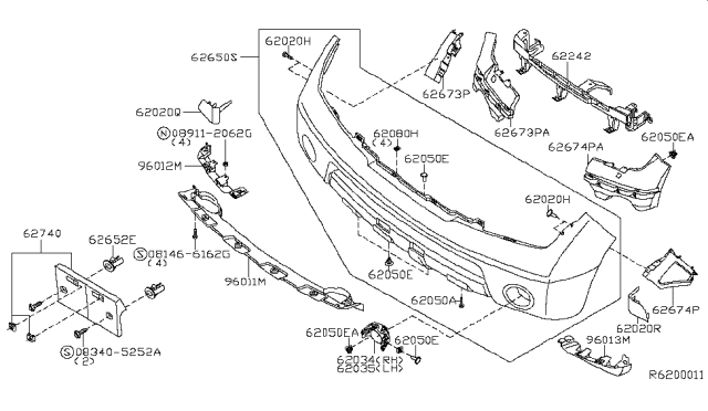 2005 Nissan Pathfinder Moulding-Front Bumper,RH Diagram for 62086-EA500