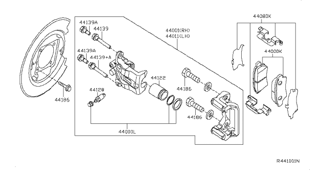 2005 Nissan Pathfinder CALIPER Assembly-Rear LH, W/O Pads Or SHIMS Diagram for 44011-EA005