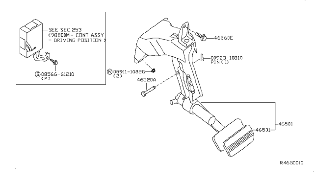 2009 Nissan Pathfinder Pedal Assy-Brake W/Bracket Diagram for 46501-ZP00C