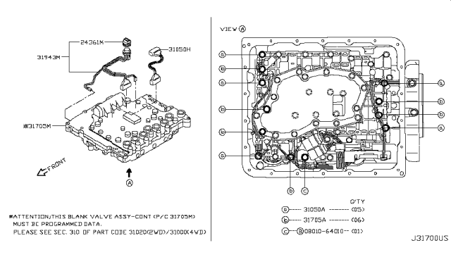 2006 Nissan Pathfinder Valve Assembly-W/O Programming Control Diagram for 31705-08X5B