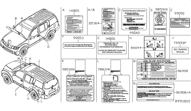 2005 Nissan Pathfinder Sticker-Emission Control Diagram for 14805-EA201