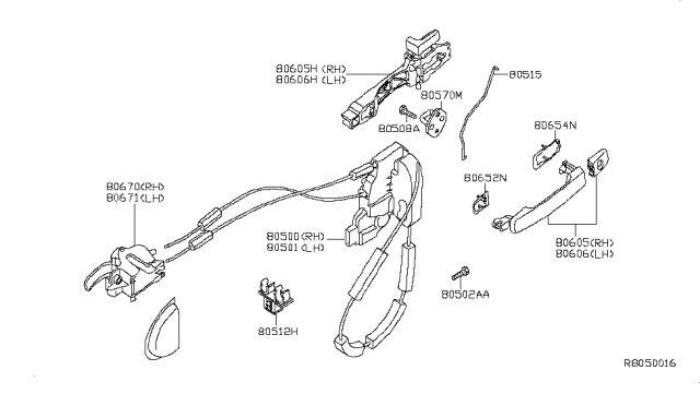 2006 Nissan Pathfinder Front Door Lock & Handle Diagram 2