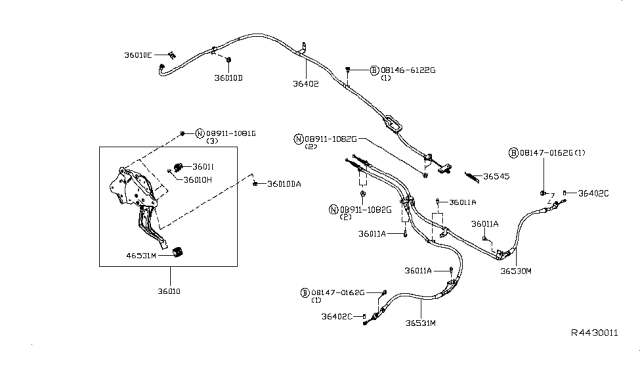 2011 Nissan Pathfinder Cable Assy-Parking Brake,Front Diagram for 36402-EA500