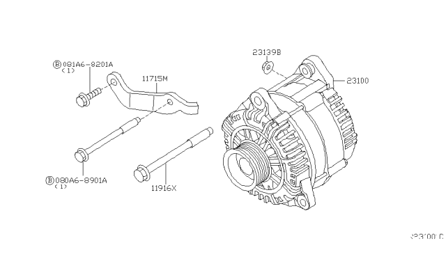 2005 Nissan Pathfinder Alternator Assembly Diagram for 23100-EA200