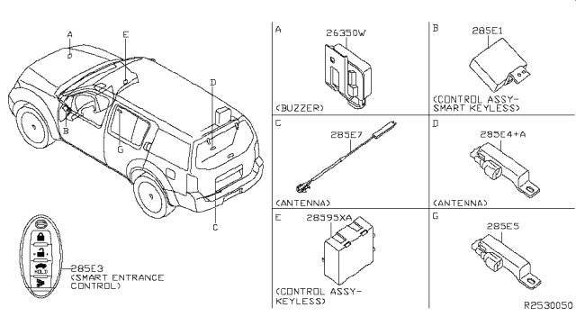 2007 Nissan Pathfinder Antenna Assembly-Door,Smart KEYLESS Diagram for 285E7-ZS30B