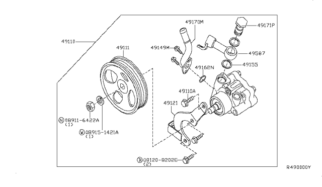 2007 Nissan Pathfinder Bolt-Power Steering Pump Diagram for 49164-7T10A