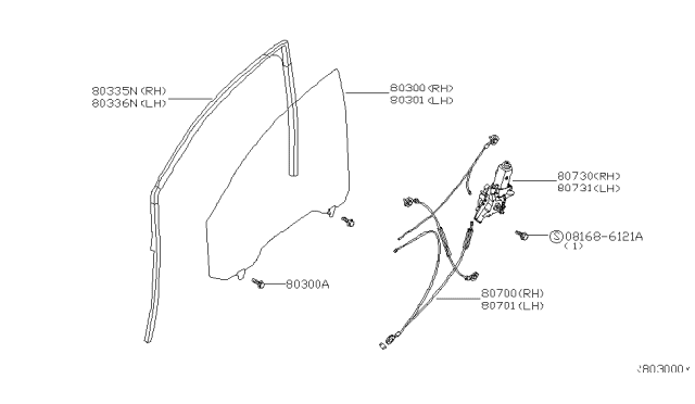 2008 Nissan Pathfinder Front Door Window & Regulator Diagram