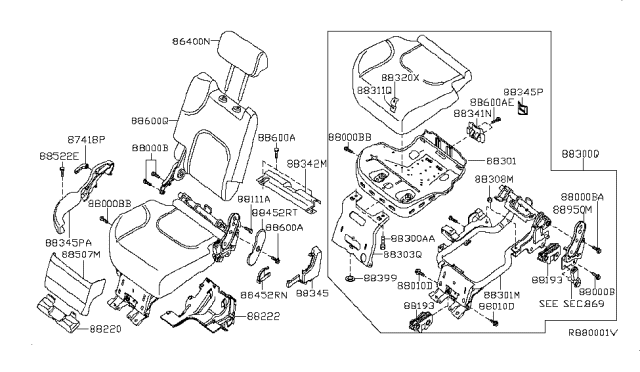 2005 Nissan Pathfinder Back Assy-Rear Seat,RH Diagram for 88600-EA102