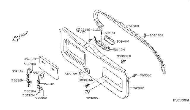 2008 Nissan Pathfinder Mask-Back Door Diagram for 90930-EA50B