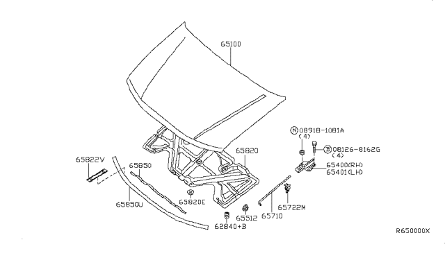 2012 Nissan Pathfinder INSULATOR Hood Diagram for 65840-ZL10A