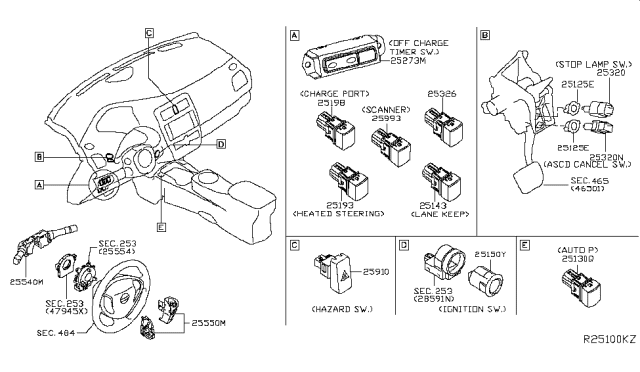 2019 Nissan Leaf Switch Assy-Ascd,Steering Diagram for 25550-5SE2A