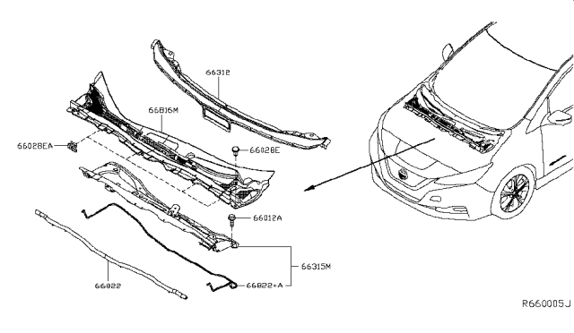 2019 Nissan Leaf Cover Assy-Cowl Top Diagram for 66862-5SA0A