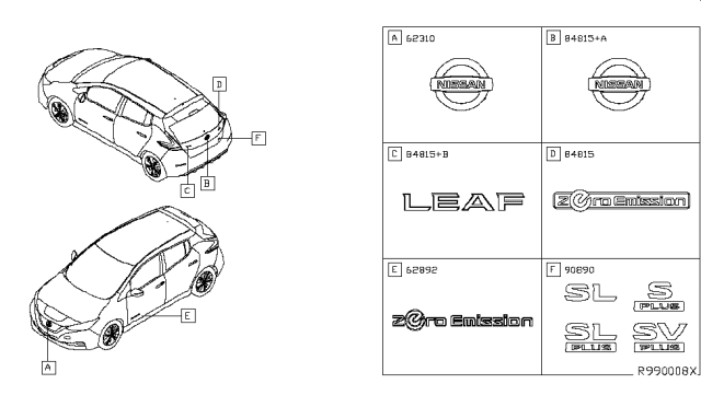 2018 Nissan Leaf Emblem & Name Label Diagram 1