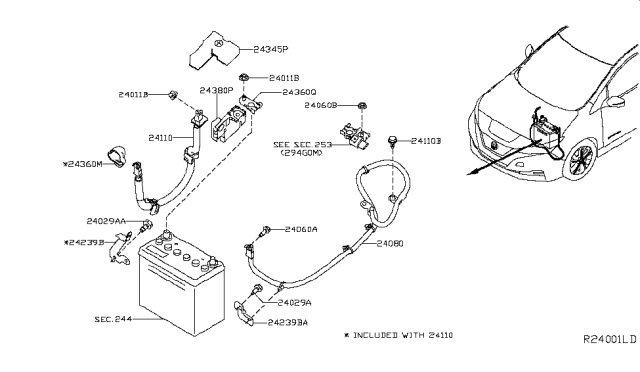 2019 Nissan Leaf Cable Assy-Battery Earth Diagram for 24080-5SA0A