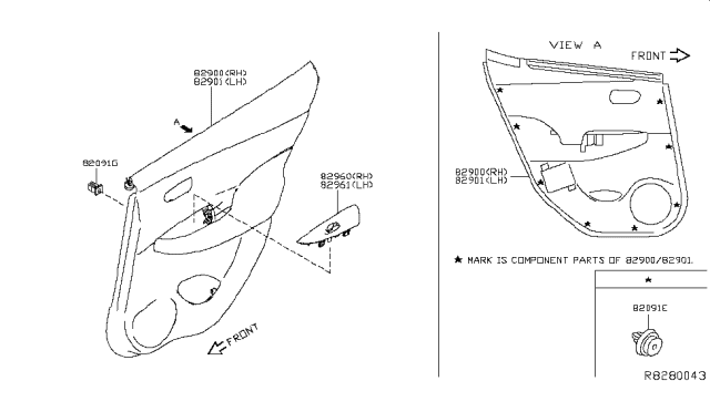 2019 Nissan Leaf Finisher Assy-Rear Door,LH Diagram for 82901-5SA1B