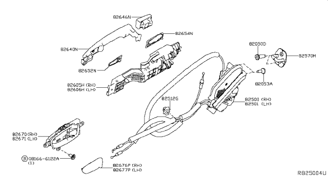 2019 Nissan Leaf Rear Door Lock & Handle Diagram