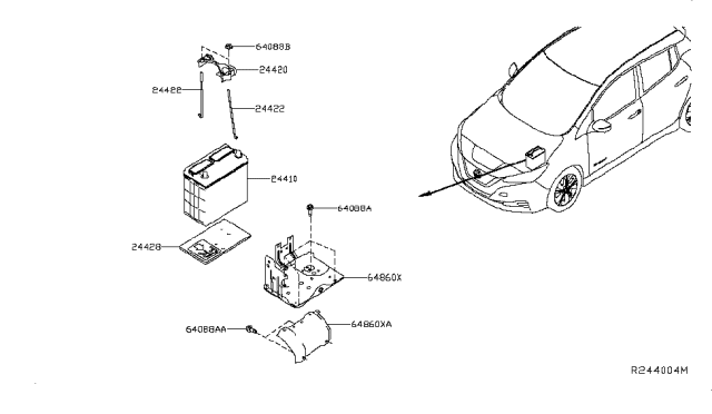 2018 Nissan Leaf Battery & Battery Mounting Diagram