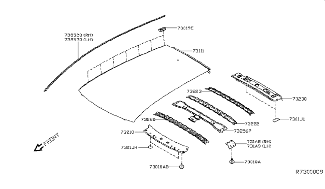 2019 Nissan Leaf Roof Panel & Fitting Diagram