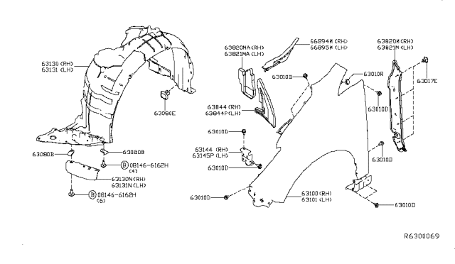 2019 Nissan Leaf Air Spoiler-Front,RH Diagram for 63844-5SA0A