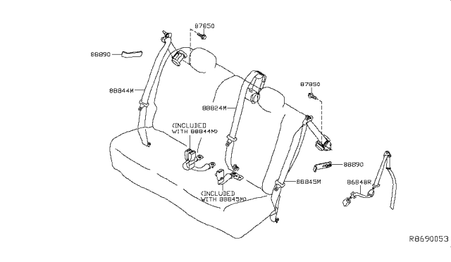 2019 Nissan Leaf Rear Seat Tongue Belt Assembly, Center Diagram for 88854-4NP8A