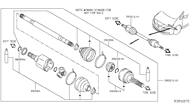 2018 Nissan Leaf Shaft Ft Drive Diagram for 39101-5SA2A