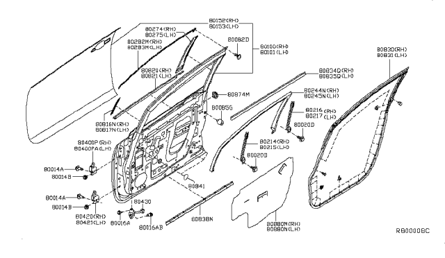 2018 Nissan Leaf SASH-Front Door LH Diagram for 80217-3NF0C