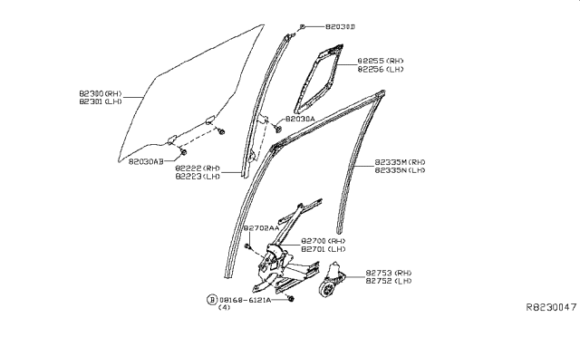 2018 Nissan Leaf Rear Door Window & Regulator Diagram