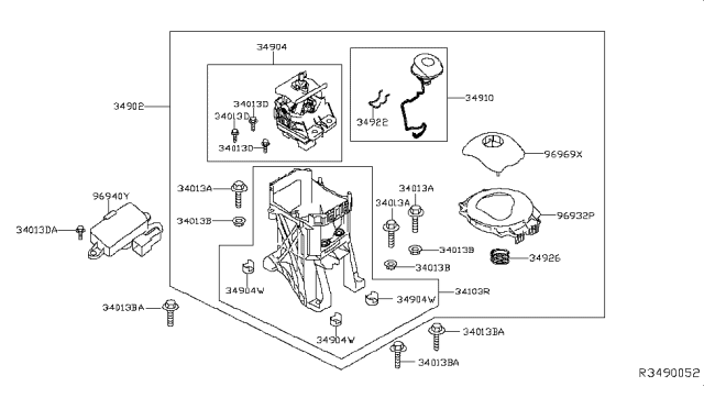 2019 Nissan Leaf Bracket Complete-Control Lever Diagram for 34904-3NF0B