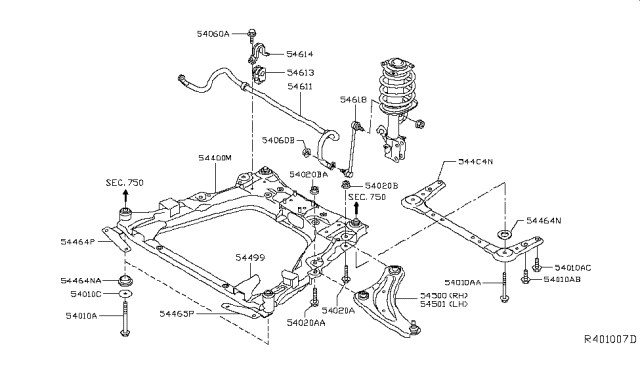 2018 Nissan Leaf Link Complete-Transverse,Lh Diagram for 54501-4DA0A