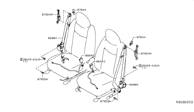 2018 Nissan Leaf Front Seat Left Buckle Belt Assembly Diagram for 86843-3NF8A