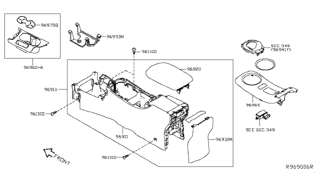 2019 Nissan Leaf Insert Cup Holder Diagram for 96975-5SA0A