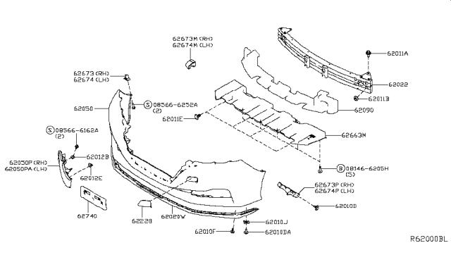 2019 Nissan Leaf Finisher-Front Bumper Diagram for 62257-5SK0A