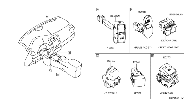 2019 Nissan Leaf Switch Assembly - Sport Mode Diagram for 25141-5SA0A