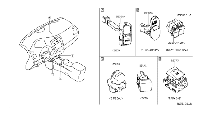 2018 Nissan Leaf Switch Assy-Adjust,Pedal Diagram for 25194-5SA0A