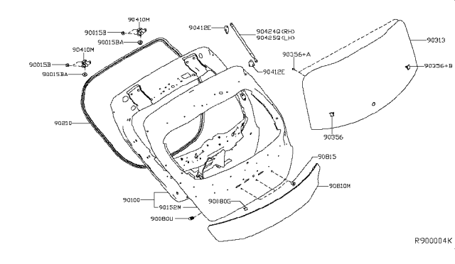 2019 Nissan Leaf Hinge Assy-Back Door Diagram for 90400-1U60C