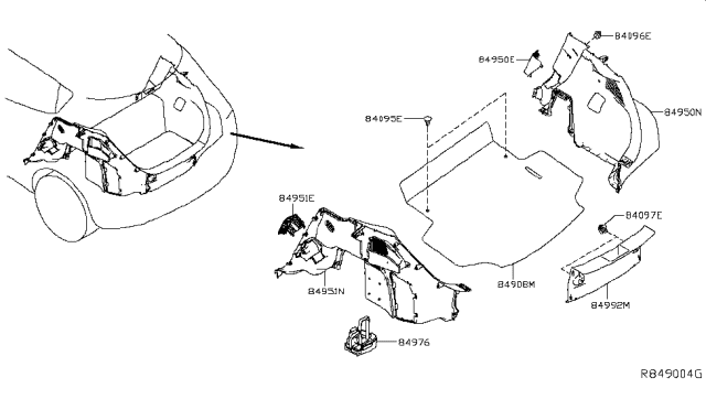 2018 Nissan Leaf FINISHER-LUGG Sd,LWR LH Diagram for 84951-5SA1C