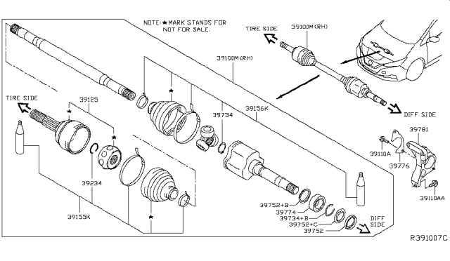 2019 Nissan Leaf Front Drive Shaft (FF) Diagram 1