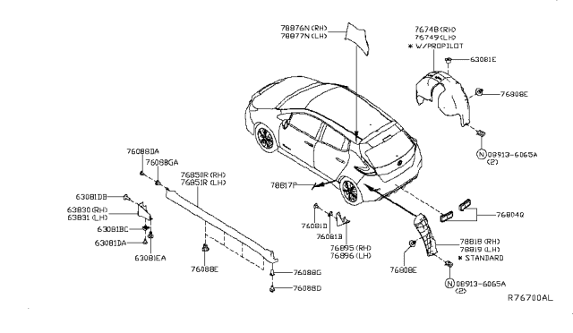 2019 Nissan Leaf Mud Guard Set-Front Fender, Right Diagram for 63854-5SA2A