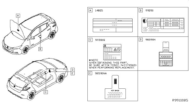 2019 Nissan Leaf Caution Plate & Label Diagram