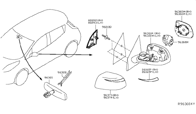 2019 Nissan Leaf Mirror-Skull Cap LH Diagram for 96302-5SA0A